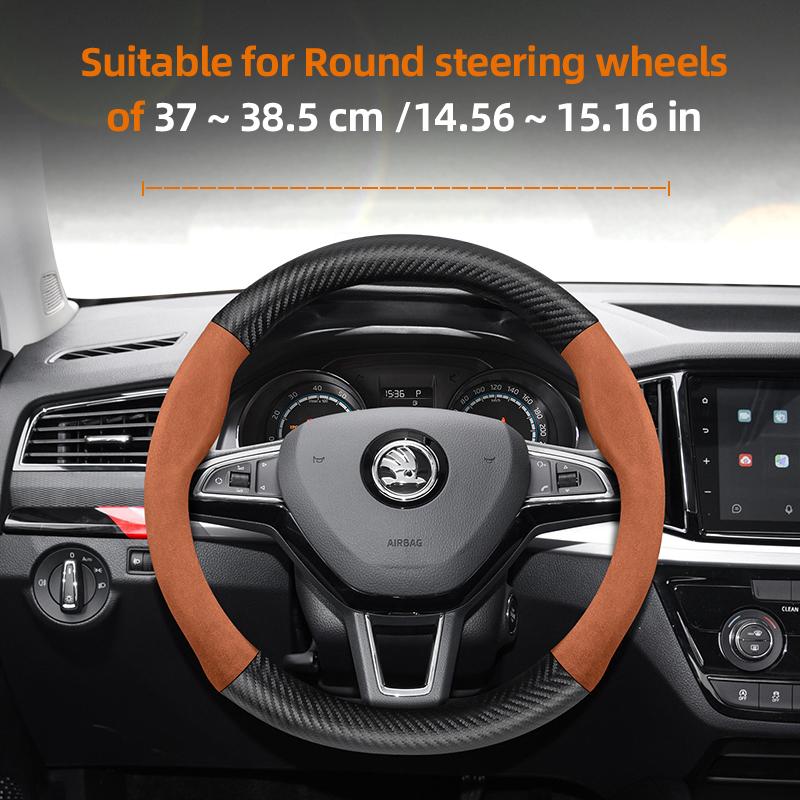 Suitable for Skoda Suede Matte Carbon Fiber Texture Steering Wheel Cover Suitable for Octavia 2 3 A7 1 Superb Roomster A5