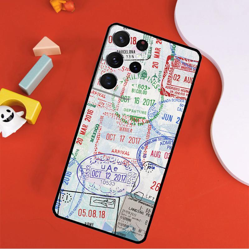 Retro Post Card Passport Stamps Phone Case For Samsung Galaxy S25 Ultra S9 S10 S20 S21 FE S22 S23 S24 Plus S24 Ultra Cover