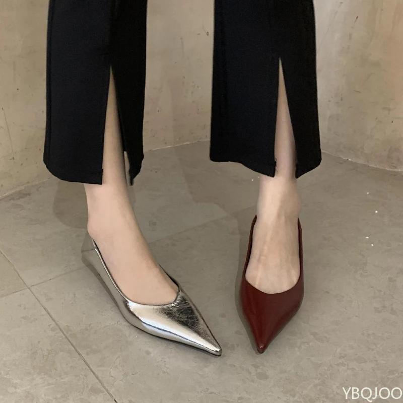 Модные туфли Naked Luxury для женщин из мягкой кожи на тонком каблуке с острым носком, женские туфли на низком ходу, универсальные для работы, из мягкой кожи на тонком каблуке