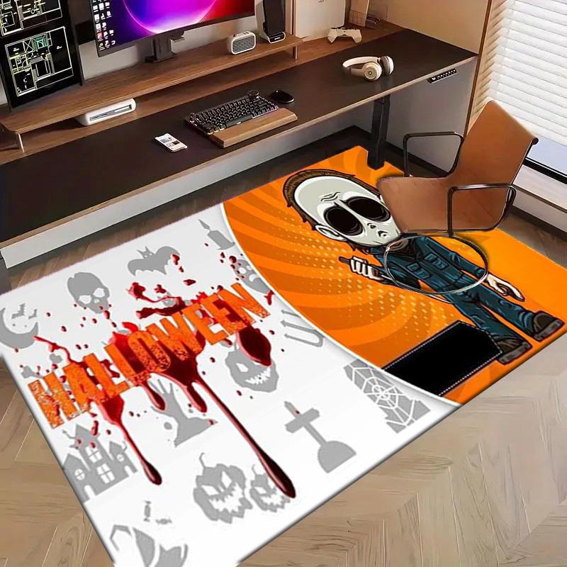 1pc Office Carpet Chair Mats Halloween Horror Icons Perfect for Office Chairs, Living Rooms, Or Bedrooms,Polyester Carpet.HDT166