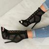 Women High Top Dance Shoes Black Ballroom Boots Sandals Girl Fashion Party Mesh Cutout High Heel Summer Sandalias 36-42
