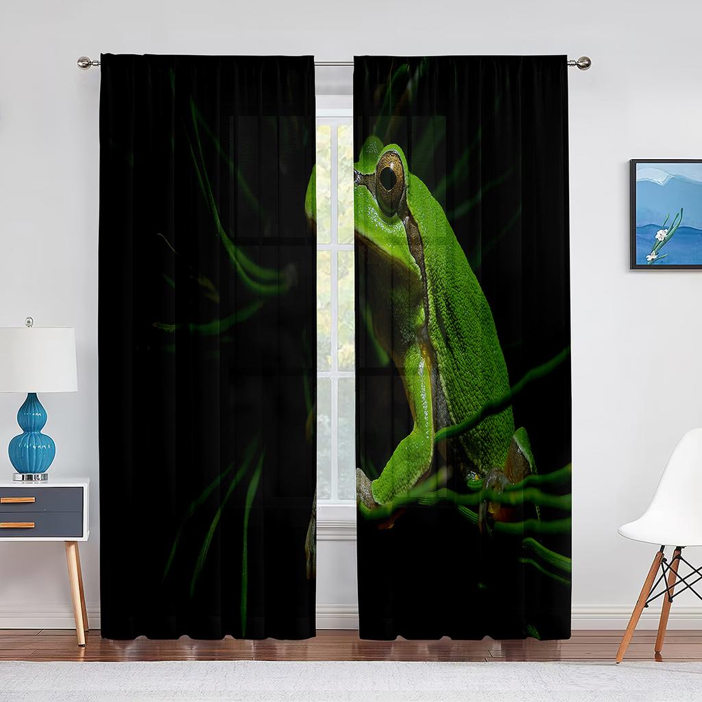 Тюлевая занавеска с зеленым животным, красными глазами, древесной лягушкой на листе, для гостиной, спальни, кухни, декор, вуаль, прозрачная занавеска, оконные шторы