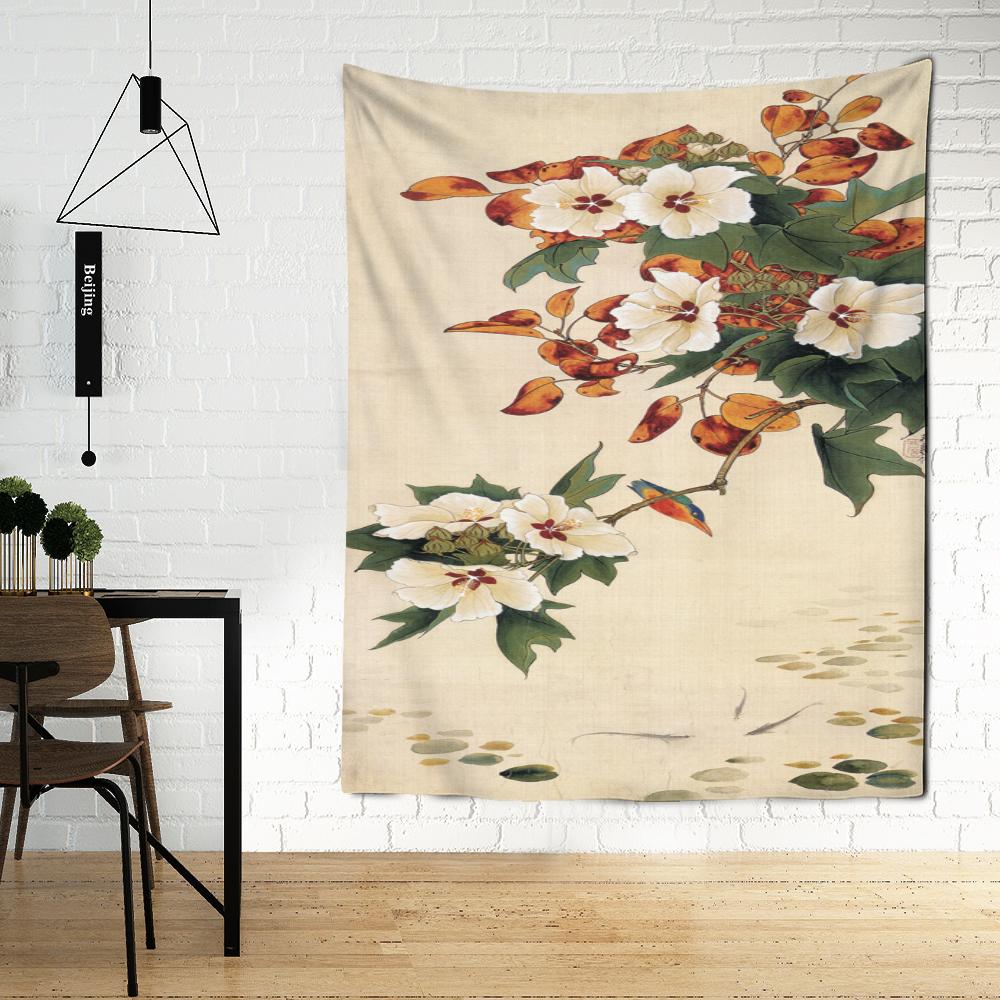 Китайский древний стиль, настенная роспись гобелена, настенный пейзаж, цветок и картина с птицами, богемный стиль, домашний декор