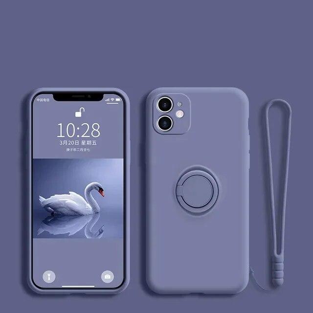 Лавандово-серый чехол из жидкого силикона для Samsung Galaxy с подставкой-кольцом и ремешком