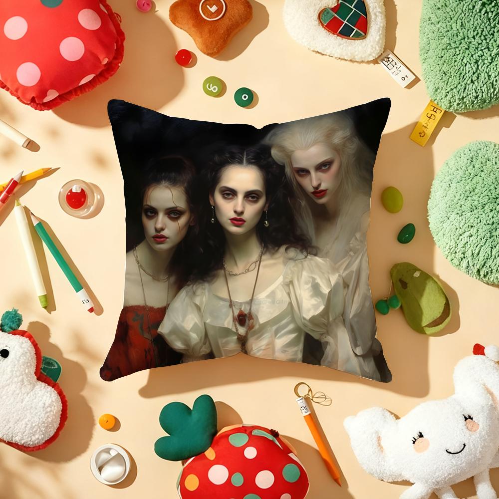 Medieval European Lady Cushion Cover Plush Fabric Soft DoubleSided Printed Sofa Warm Winter Home Gift Pillow Cover