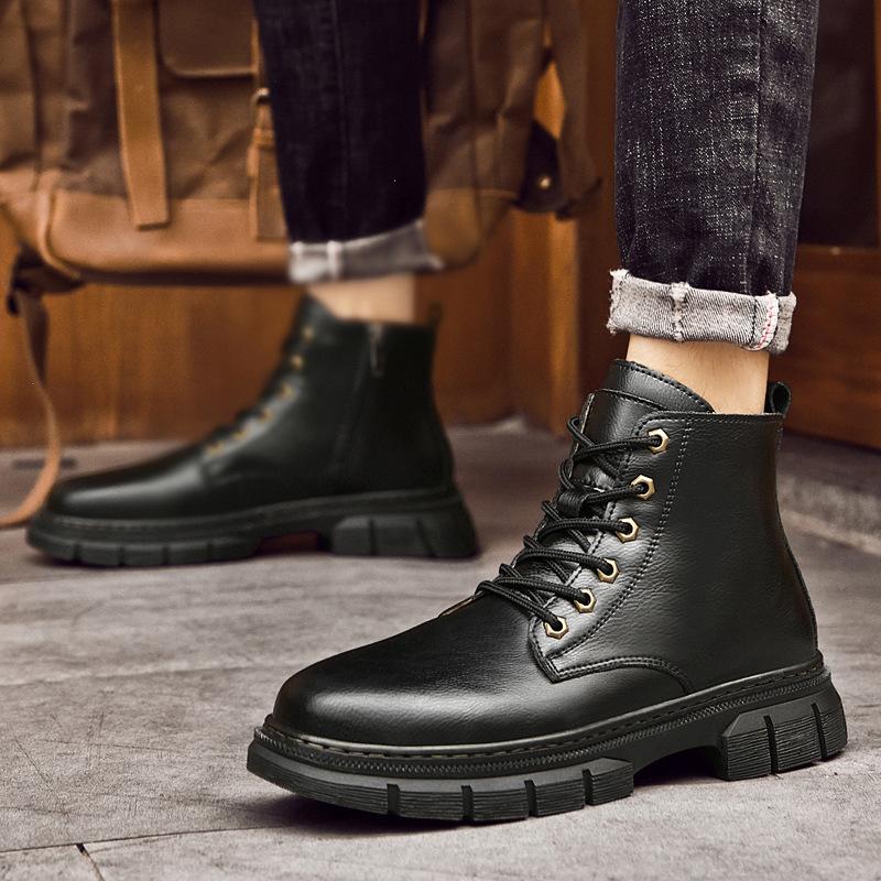 Зимние ботинки для снега Мужские теплые зимние высокие ботинки Martin Универсальные ботинки первого слоя из воловьей кожи с бархатом Ботинки Martin большого размера