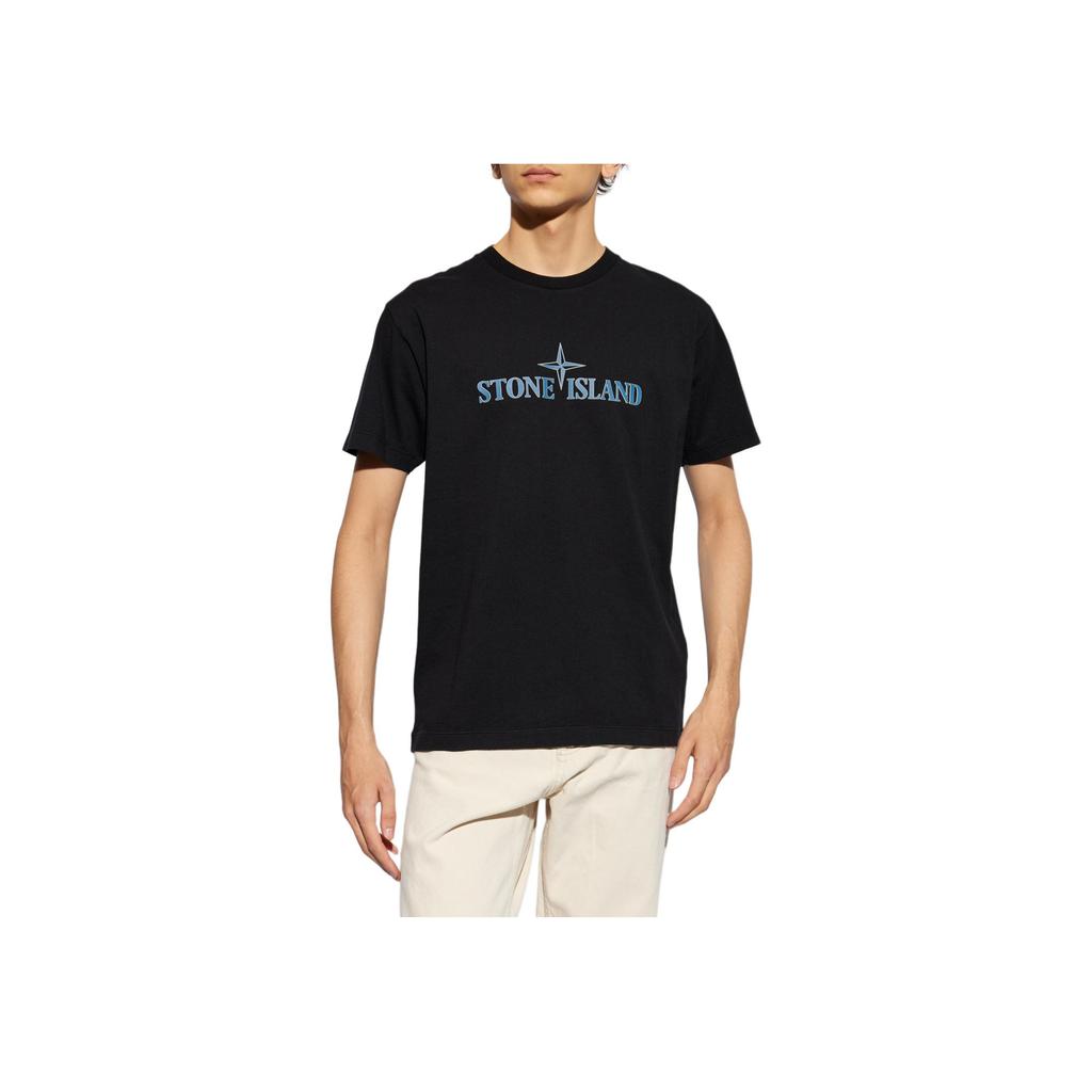 STONE ISLAND FW24 Минималистичная удобная футболка с коротким рукавом с логотипом-буквой Мужские топы Черный 81152NS80-0-V0029