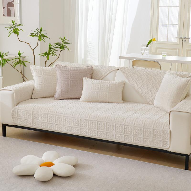 Winter Sofa Cushion Plush Non-Slip Thickened Sofa Cover Soft Sofa Cover Universal Solid Color Wheat Field Couch Cover Pillowcase