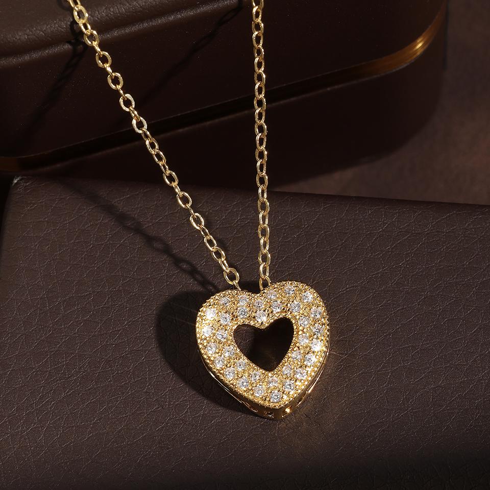 ZAKOL Shiny Micro-set Zircon Heart Necklace for Women Girls Cute Minimalist Fashion Anti-allergic Choker Neck Accessories