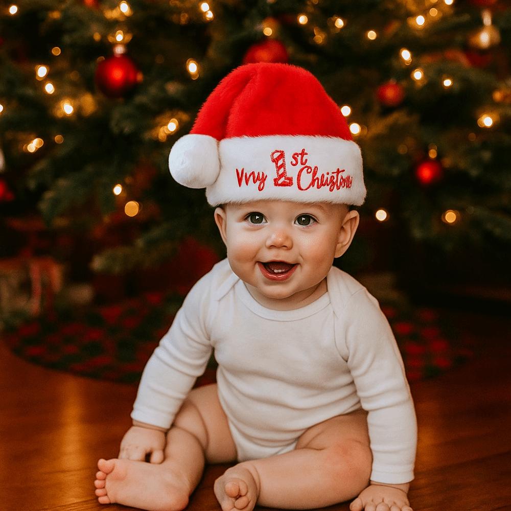 Wool Ball Christmas Hat Plush Xmas Cap Christmas Holiday Gift Hat sock Set  Infant Baby