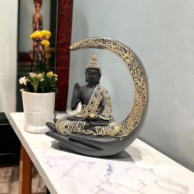 Антикварная большая статуя медитирующего лунного Будды, экспонат для домашнего декора - гостиной - новоселья - офиса - подарка