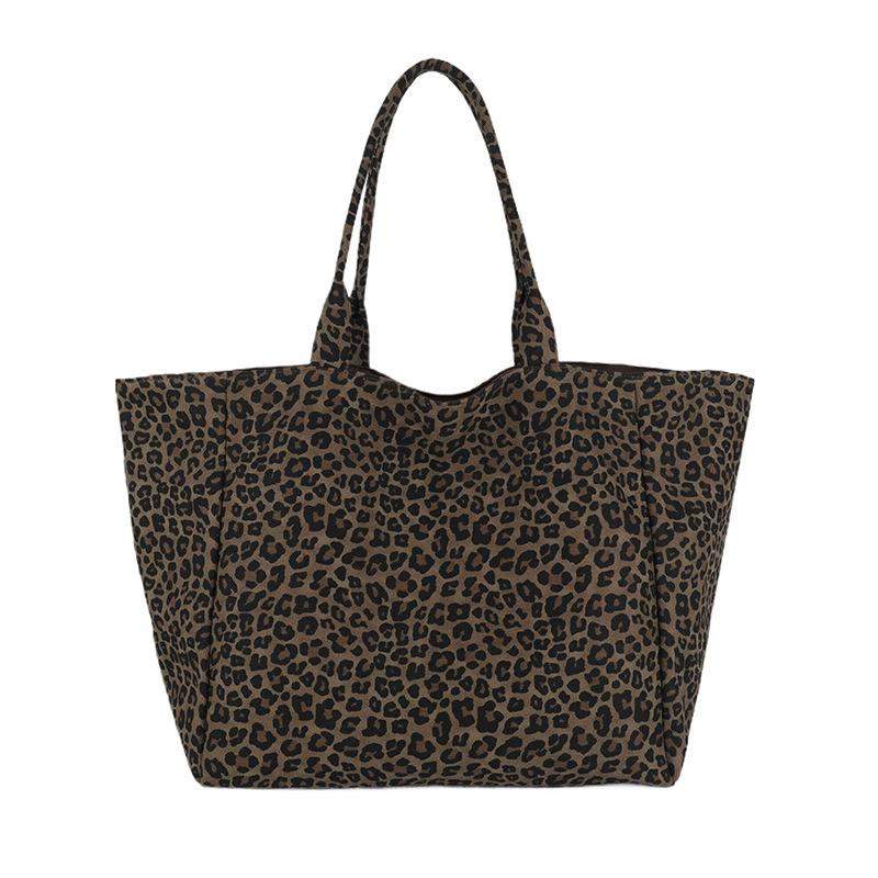Vintage Leopard Shoulder Bag Women's Canvas Bag Large Capacity Tote Bag