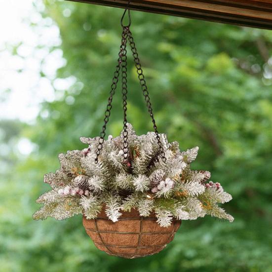 Yousheng Christmas Hanging Baskets Pre-Lit Artificial Basket with LED Lights Pine Cones Berries Winter Outdoor Planter for Outside Porch Front Door