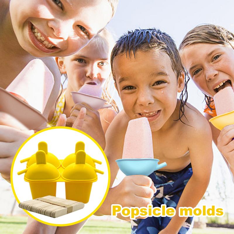 Silicone Popsicle Molds 4 Grids Food Grade Reusable Ice Pop Maker Silicone 50 Sticks Easy Release Homemade Icecream Maker For