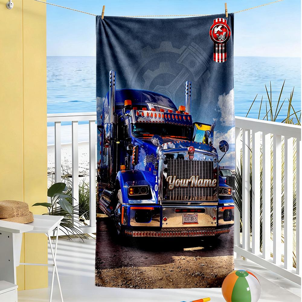 Kw Heavy Trucks Customize Your Name Beach Towel High Absorbency & Quick-Dry Perfect for Traveling Yoga Camping and Swimming