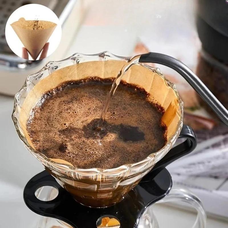 Неотбеленные конусные фильтры, фильтры для кофе, 40-200 штук одноразовые фильтры из натуральной бумаги 1-4 чашки, для пуровера и капельной кофеварки