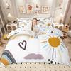 Homewish Girls Rainbow Duvet Cover Set, Kawaii Stars Bedding, Cartoon Polka Dots Florals Comforter Cover Set