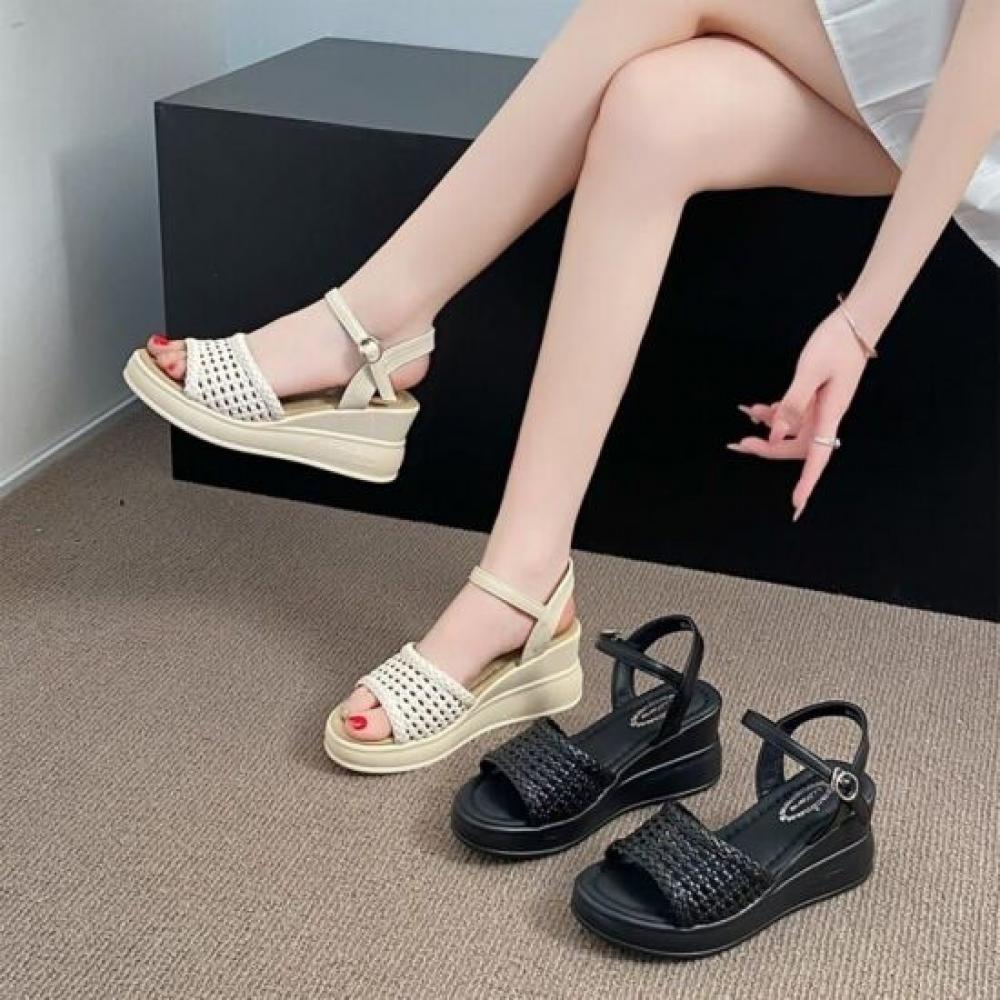 Melting Brown Women Weaving Strap Wedge Sandal 2 Color