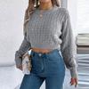 Женская мода повседневный свободный круглый вырез сексуальный спинка пуговицы полый однотонный длинный рукав свитер пуловер топ