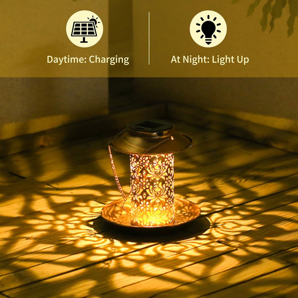 Светодиодная солнечная кормушка для птиц, полые садовые подвесные светильники, подвесной птичий домик с проекционным светом для