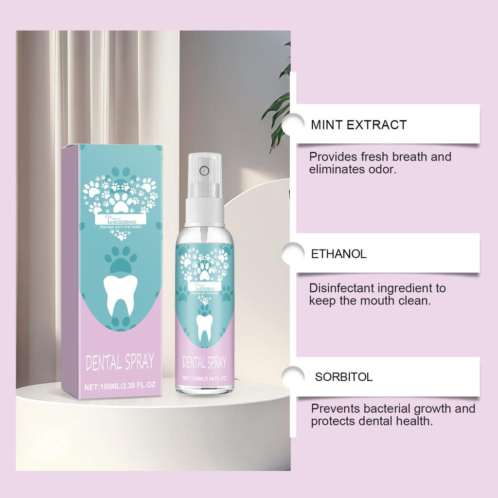 YEGBONG Спрей для зубов питомцев, очищает ротовую полость кошек и собак, устраняет неприятный запах изо рта и зубной камень, уход за полостью рта и зубами питомцев 100 мл