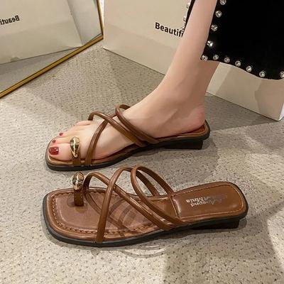 Модная обувь Шлепанцы Открытый носок Работа Женские тапочки и Женские сандалии Сексуальные Уличные Коричневые на пляж Плоская Низкий каблук ПВХ Роскошное Предложение Vip G W