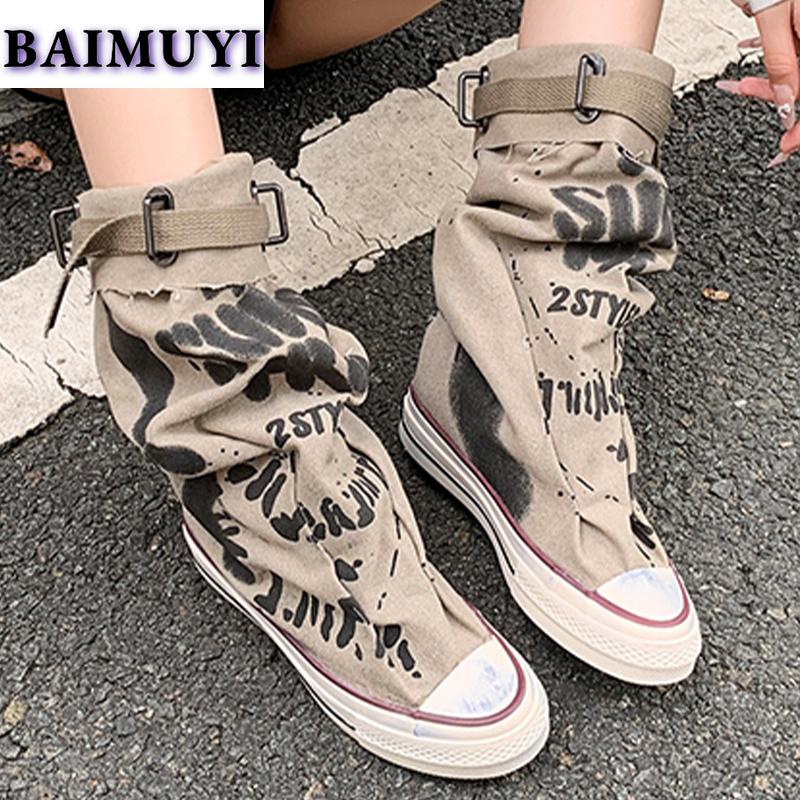 Холщовые балетки на платформе женские ботильоны повседневная обувь 2025 трендовый принт случайный зимние ботинки челси кроссовки дизайнерские женские ботинки