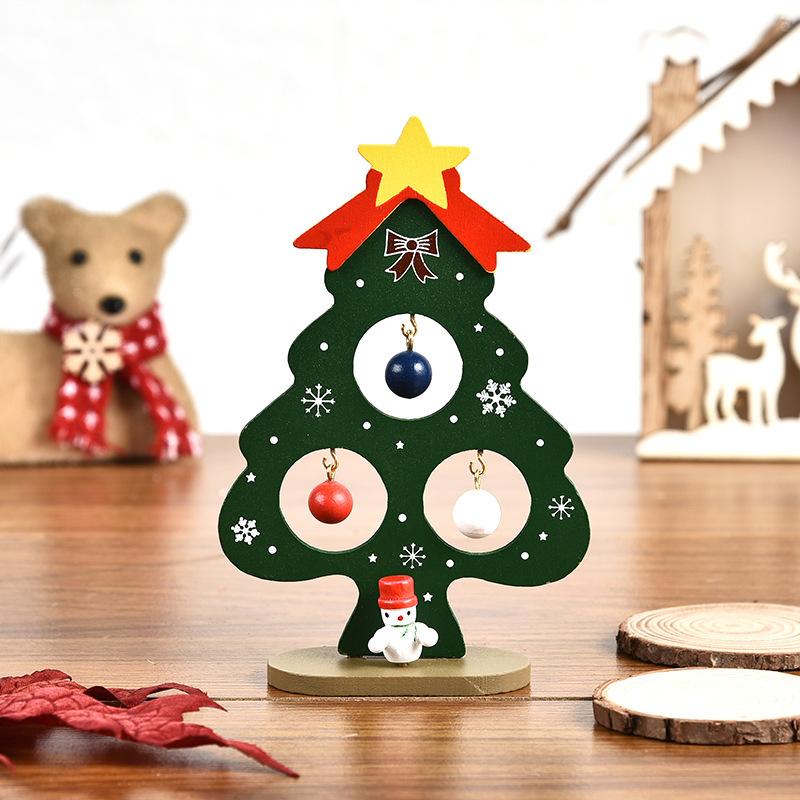 Wooden Mini Christmas Tree Decoration for Children DIY Intelligence Toy, Desktop Stand, Christmas Gift