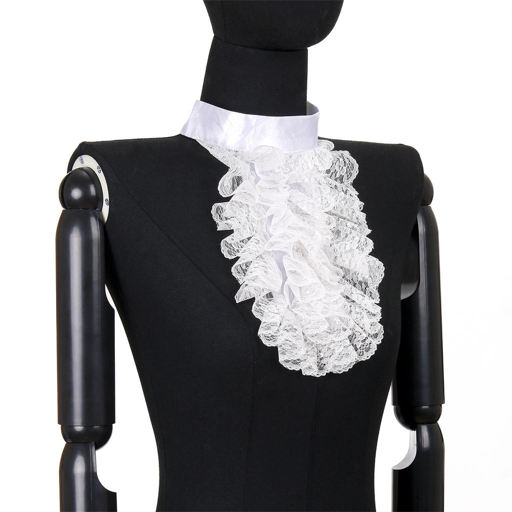 Victorian Renaissances Detachable Ruffled Lace Jabot False Collar for Steampunk Halloween Cosplay Costume Accessory