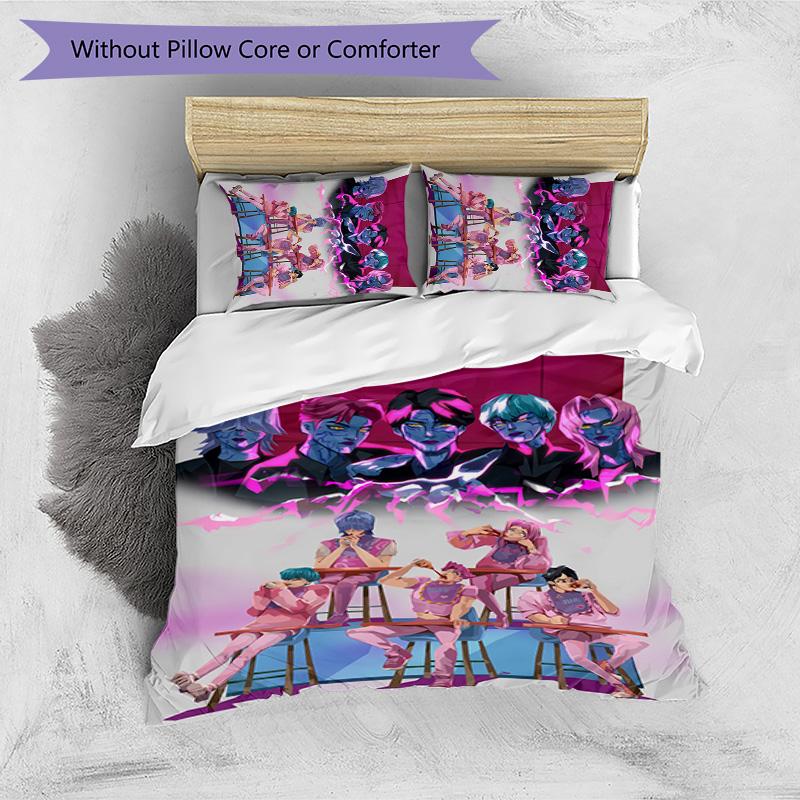 Kpop Demon Hunters Pattern Printed 3PCS Bedding Set, Soft Skin-Friendly Washable Duvet Cover & Pillowcases Set