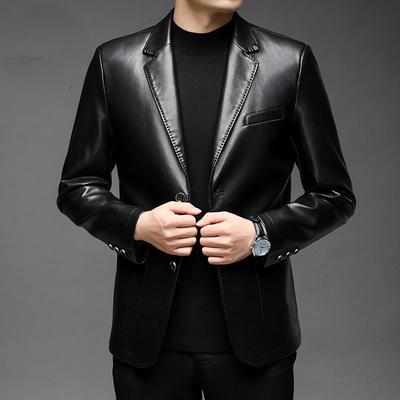 Мужские натуральные куртки Осенние мужские деловые кожаные куртки Мужские пиджаки Новый стиль Тонкие трендовые кожаные куртки на молнии