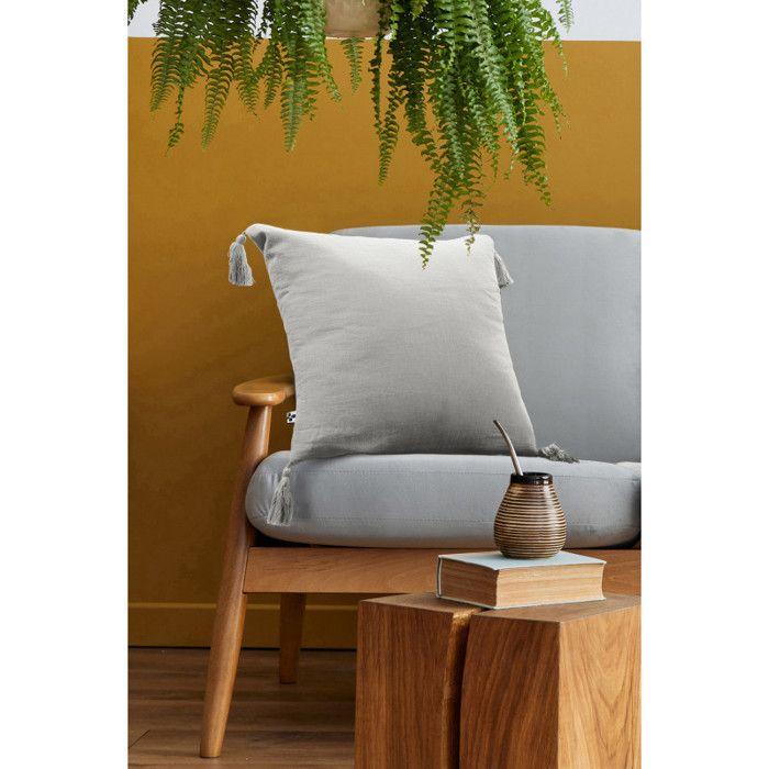 Removable Cushion Cover with Pompoms "Gaïa" 40 X 40 Cm "Cotton Gauze" - Gaïa Nuage