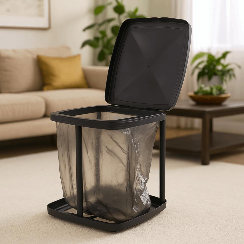 Foldable Garbage Bag Auxiliary Rack with Lid Trash Can Holder Retractable Rubbish Bin Stand  Home