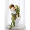 French Rural style Lolita Straw Hat Ribbon Bow Ruffle Lace Girl Sun Hat Handmade With Strap Ribbon Flower Flat Top Hat