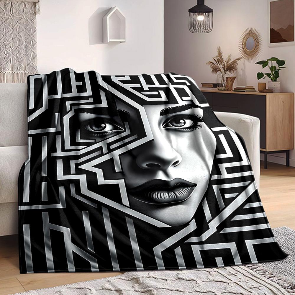 1pc Face Pattern, Abstract Art Blanket Soft All Season Throw with Vibrant Design, Perfect for Home, Travel, and Gifts, Ideal for Naps and Camping