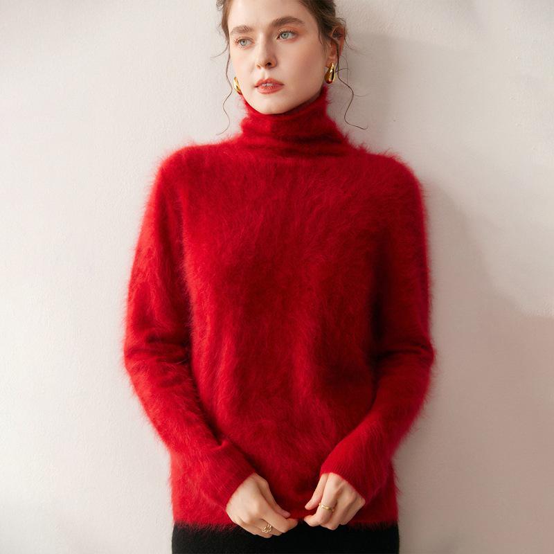 Women's 100% Pure Cashmere High Neck Sweater - Loose, Warm, Long Sleeve Knit Base Layer for Autumn/Winter