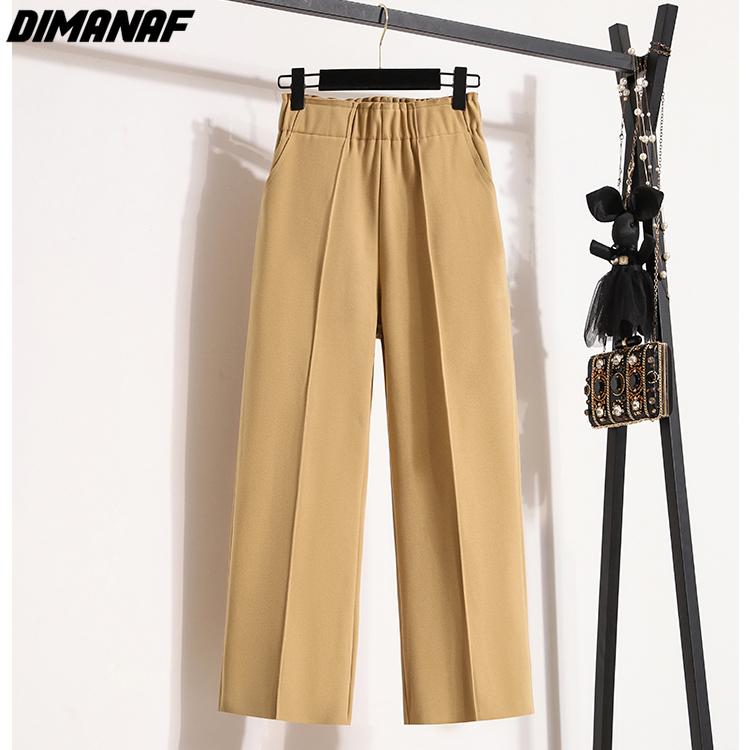 DIMANAF Большие размеры, зимние женские длинные брюки с эластичной резинкой на талии, свободные повседневные широкие брюки, плотные хлопковые шерстяные брюки, брюки