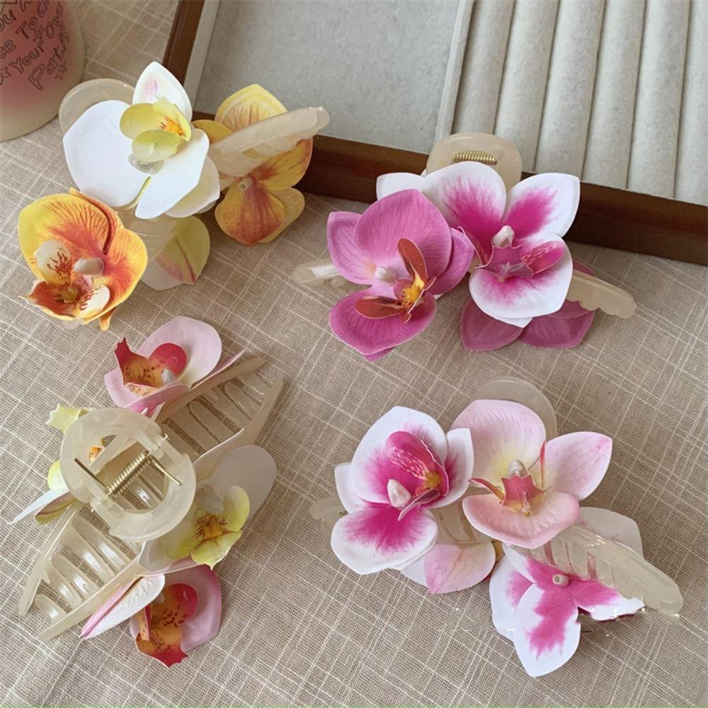 Cloth Flower Hair Claw Bohemia Barrettes Large Shark Clip Creative Orchid Hair Clip  Daily