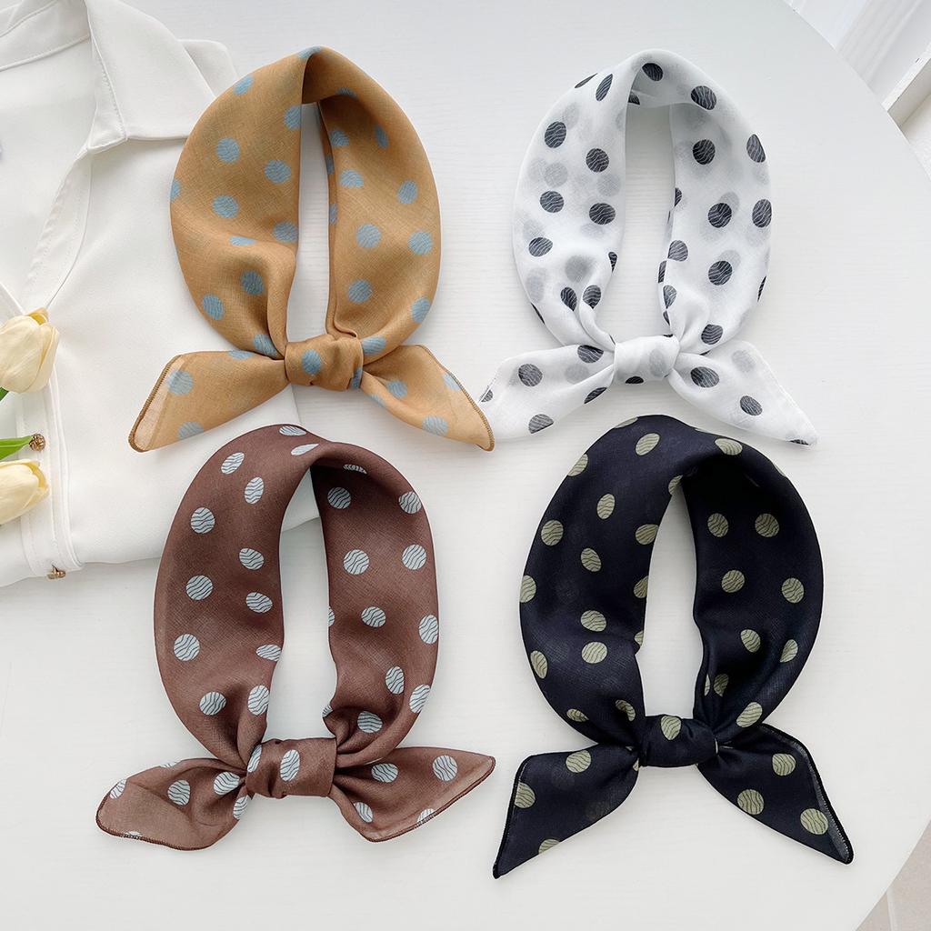 Summer new polka dot cotton and linen small square scarf women's Korean casual versatile decorative neck protection small scarf headband silk scarf