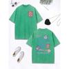 Cute Silly Monster Graffiti Prints Washed T-Shirt Womens Cotton Oversized T Shirts O-Neck Comfortable Tops Womans Clothes