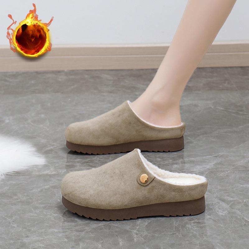 Women's Fuzzy House Slippers Fluffy Memory Foam Suede Slippers with Faux Fur Lining Indoor Outdoor Shoes Winter Warm Platform Mini Boots for Women