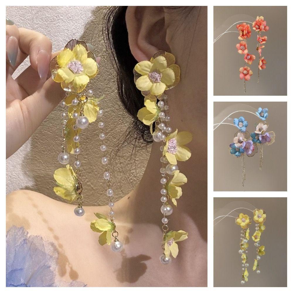 Exaggerated Petals Tassel Earring Sweet Women's Jewelry New Flower Dangle Earrings  Vacation