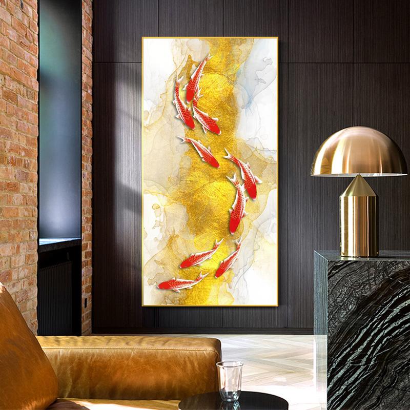 Koi Fish Feng Shui Carp Lotus Pond Canvas Painting Modern Posters and Prints Wall Art Picture for Living Room Home Decor Cuadros