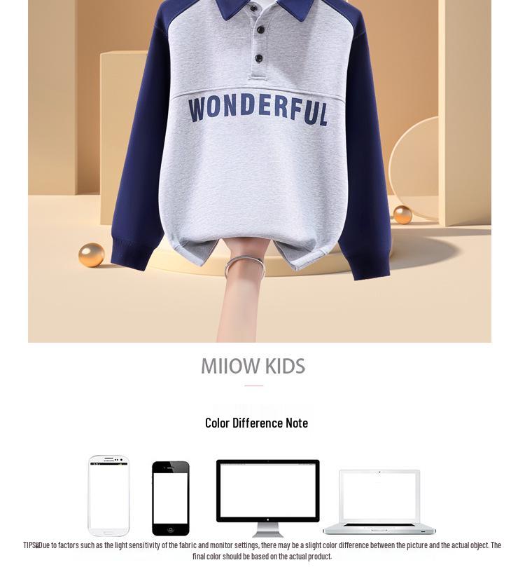 Мальчиковый свитшот поло с отложным воротником - Красивый повседневный топ для детей, Осенняя одежда