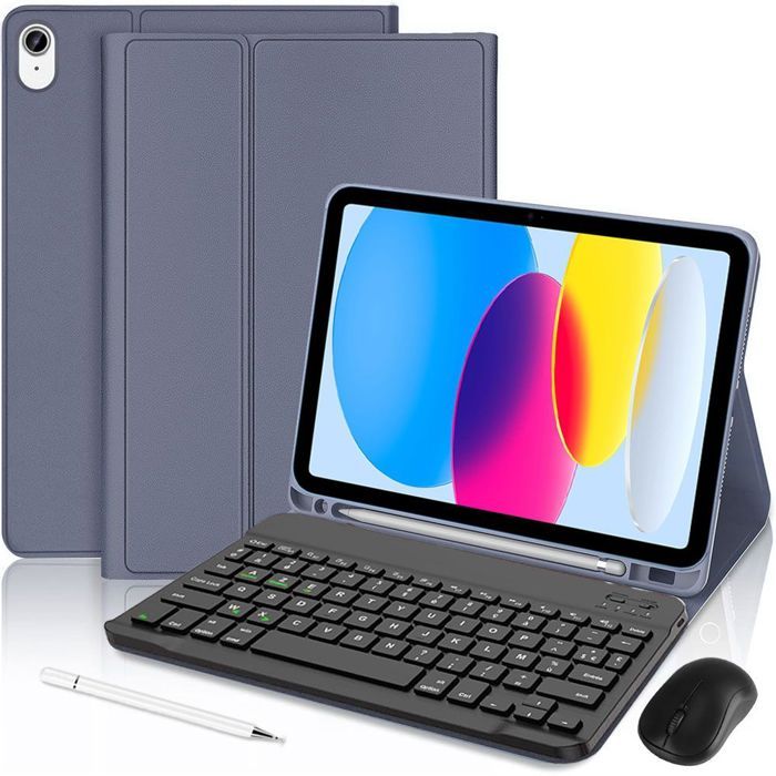 Coque Clavier pour iPad A16 (11") / iPad 10 2022 - Violet avec Souris Sans Fil, Stylet et Clavier Bluetooth