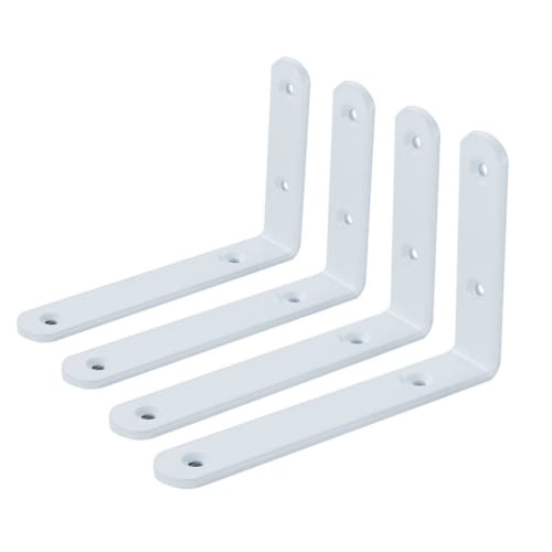 KKlewu Shelf Brackets, 4mm Thick, L-Shaped, Set of 4, for Iron Single Shelves (White, 123x80mm)