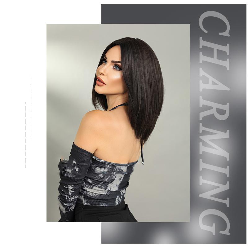 Women's Black Wig 40cm Short Hair Short Straight Hair Full Cap Rose Hair Net Natural Realistic Hair Wig