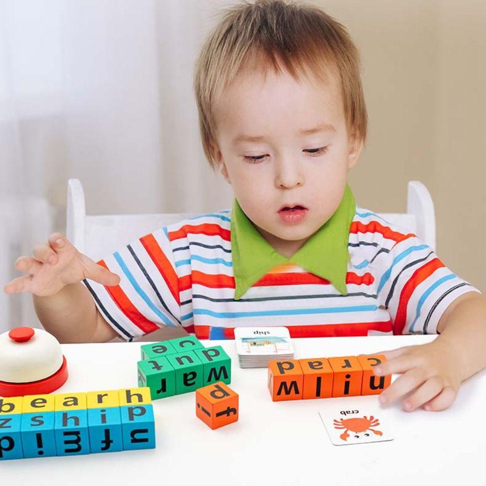 English Card English Word Spelling Toy Wooden Multi Letter Spelling Block Kindergarten