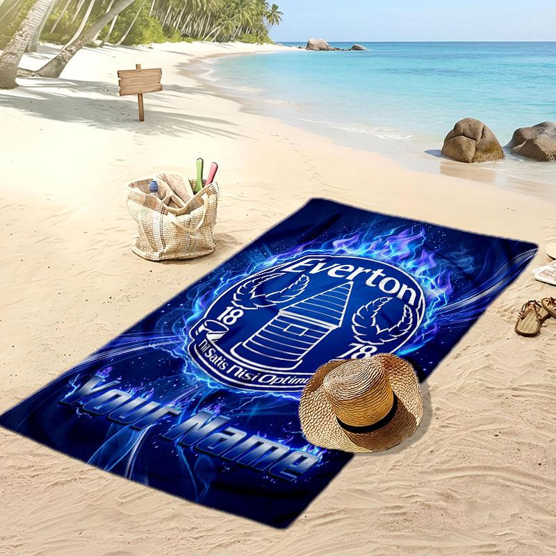 Everton FC Personalized Printed Beach Towel Soccer Logo Support Custom Name Text Absorbent Towel For Sport Travel Special Gift