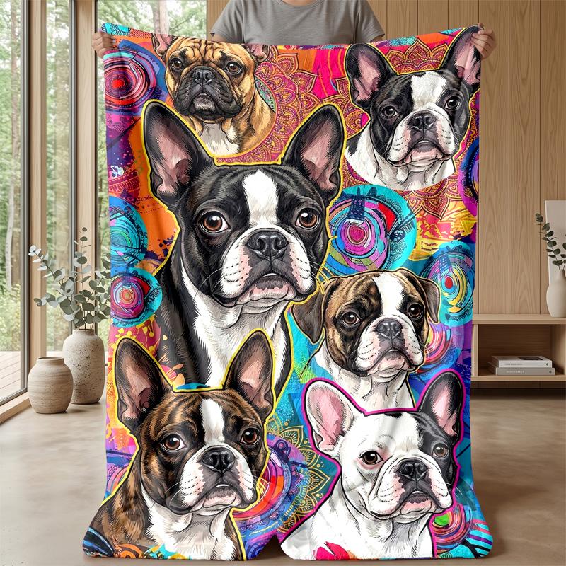Vibrant Bulldog Art Theme blanket Lightweight Warm Flannel Blanket Decorative Throw Blanket for Home Decoration